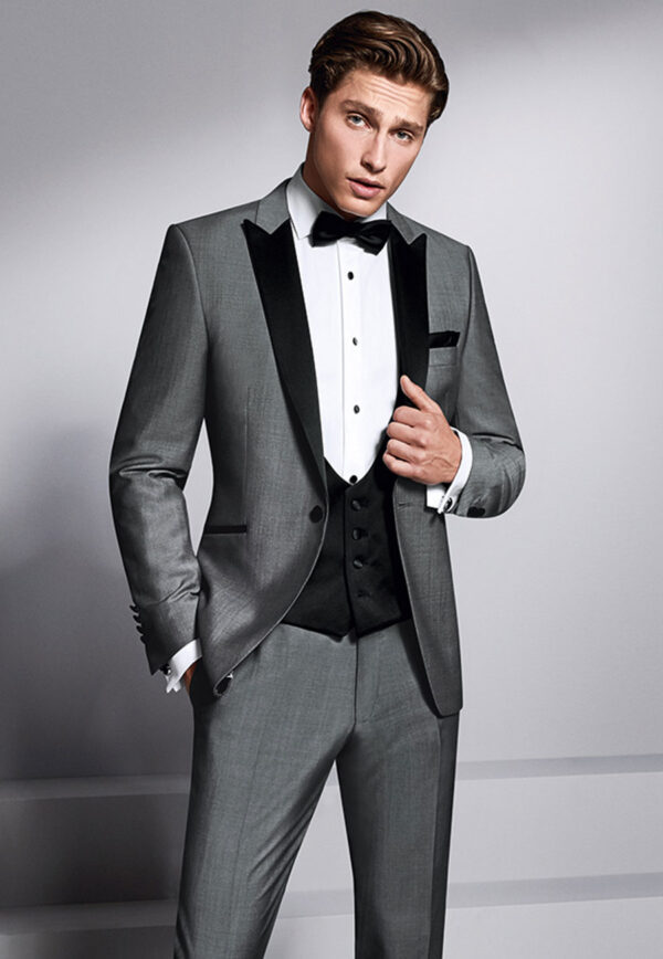 tb3 tuxedo grey silk low cut vest